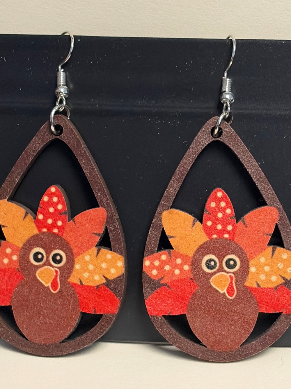 Brown Teardrop Thanksgiving Turkey Earrings - Women Jewelry